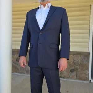 LRL Lauren Ralph Lauren Blue Wool Basketweave 42L 2 Piece Suit 36x29 Pants